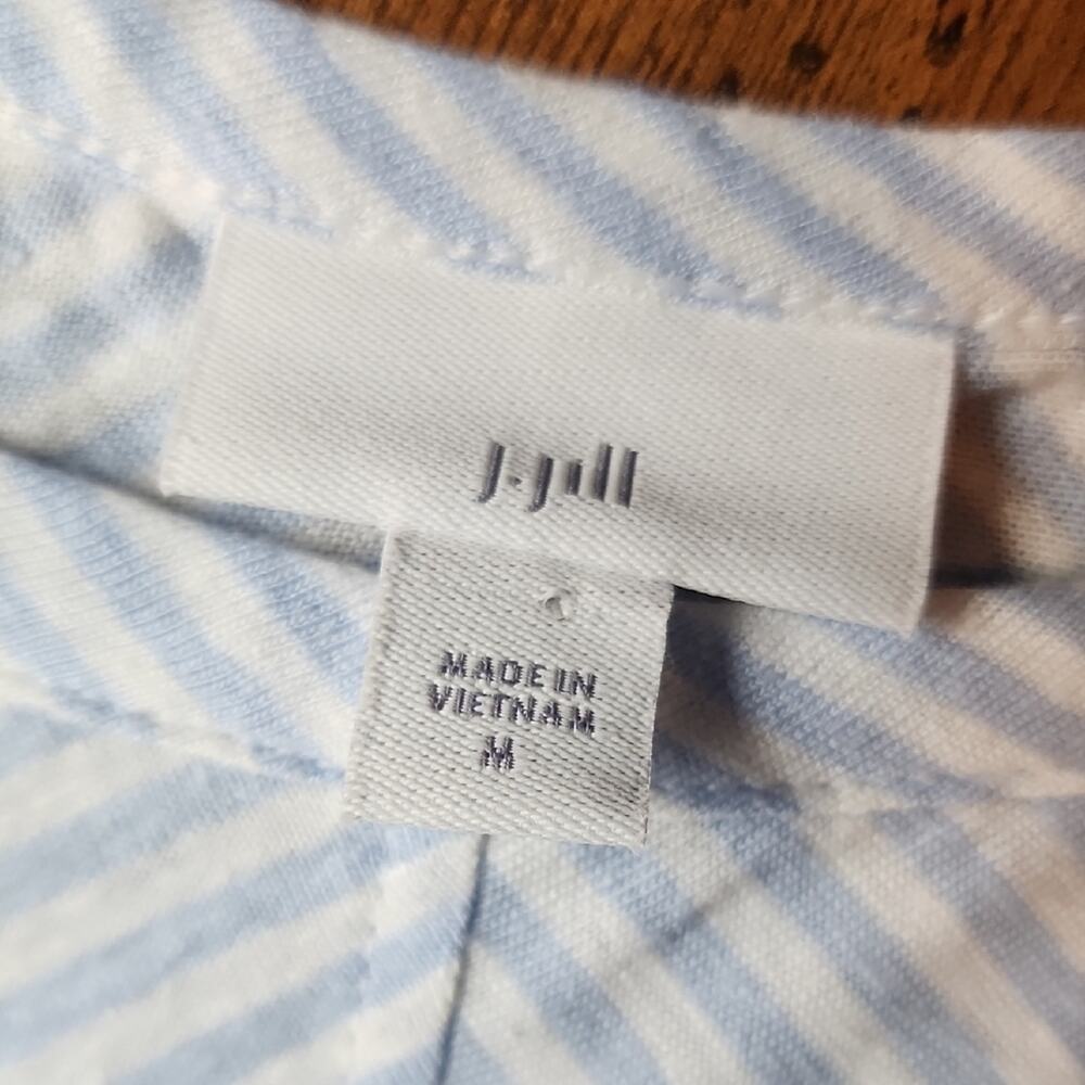 J. JILL | Cute Light Blue White Striped Cap Sleeve Linen Blend Waist Tie Top | M - Picture 7 of 12